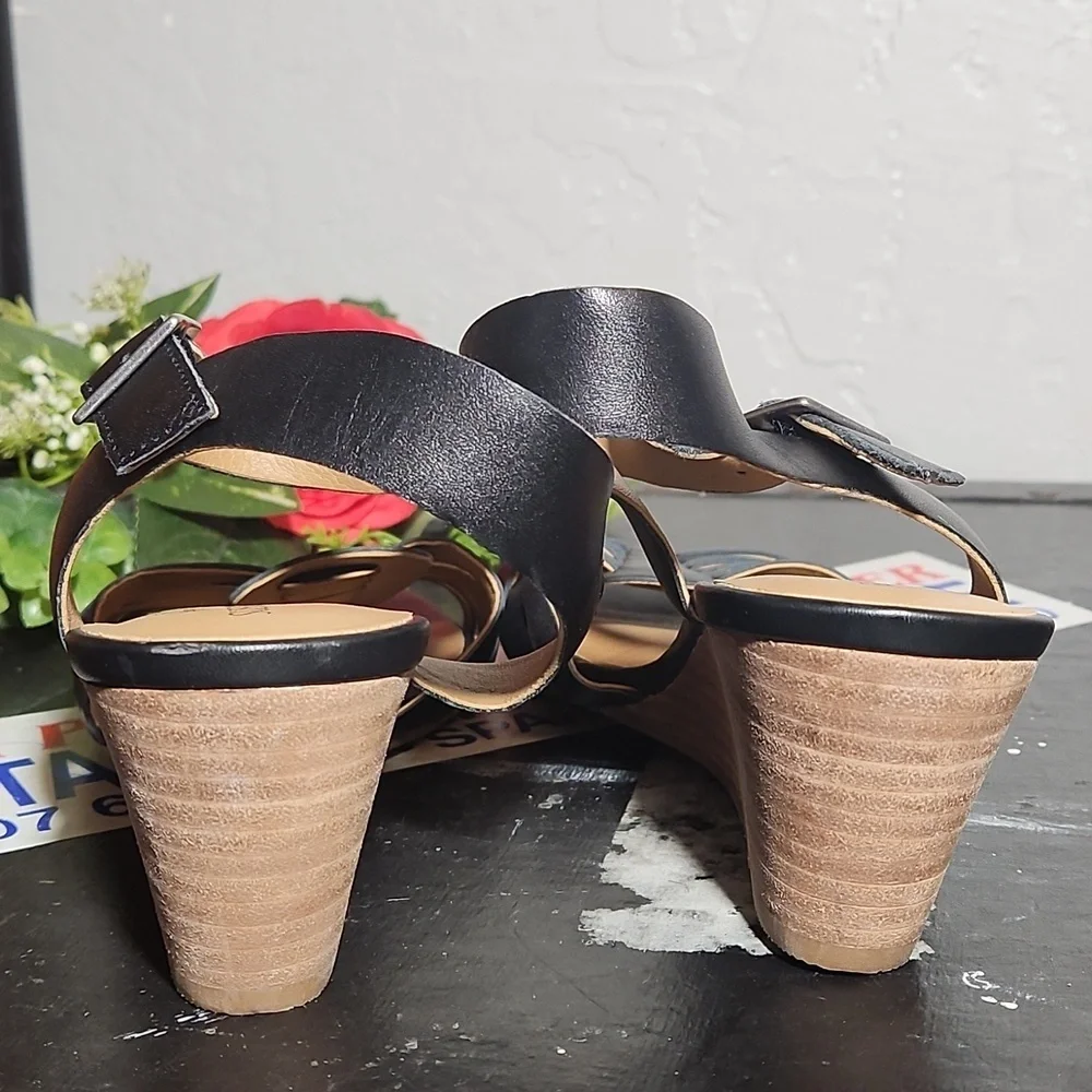 SUSINA Black Woven Strap Sandal Wedge 7M